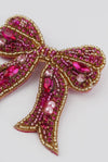 Pink Glass Beaded Bow Brooch