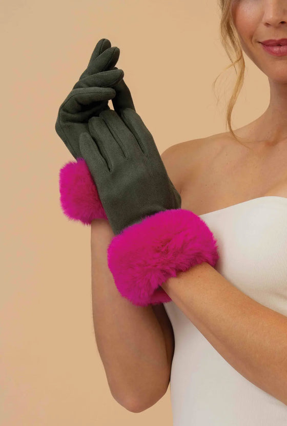 Bettina Gloves - Olive & Magenta