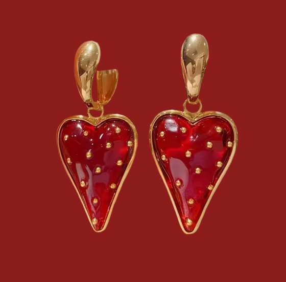 Red Heart Copper Earrings