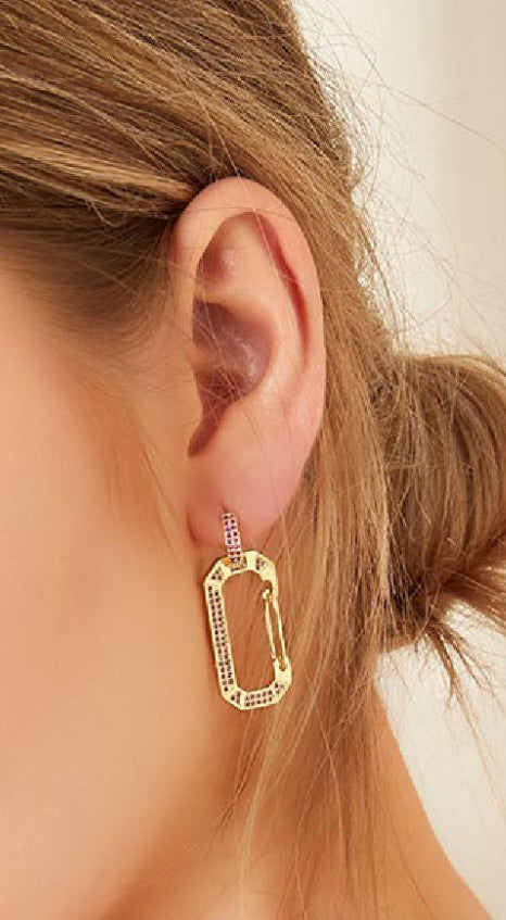 Gold Plated Earrings Zircon Purple Copper