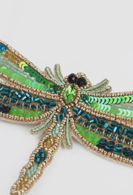 Green Beaded Dragonfly Brooch