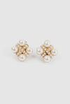 Pearl And Gold Cross Stud Earrings