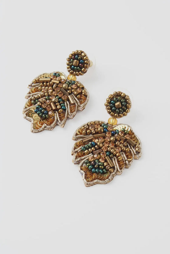 Mini Gold Monstera Leaf Earrings