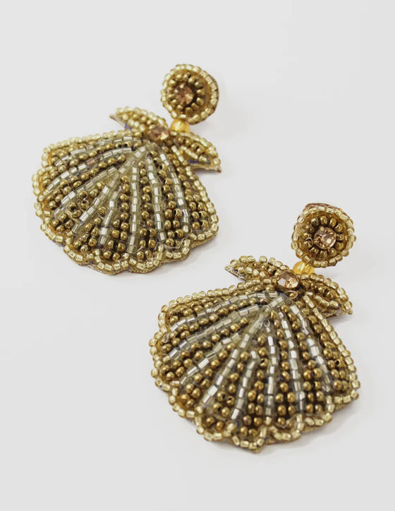 Golden Clam Shell Earrings by My Doris