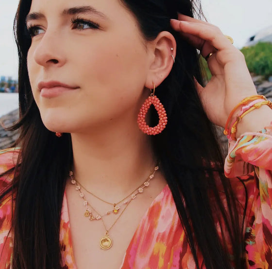 Coral Beaded Earrings