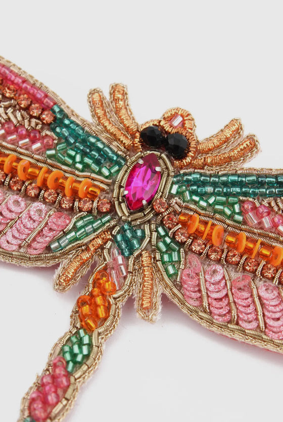 Pink Beaded Dragonfly Brooch