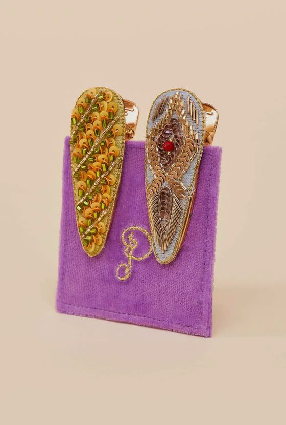 Jewelled Hair Clips (Set of 2) - Feather & Stripe