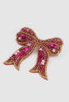 Pink Glass Beaded Bow Brooch