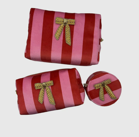 Striped Pink Make-up Bag Large