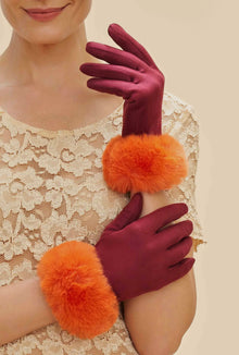  Bettina Gloves - Burgundy & Tangerine